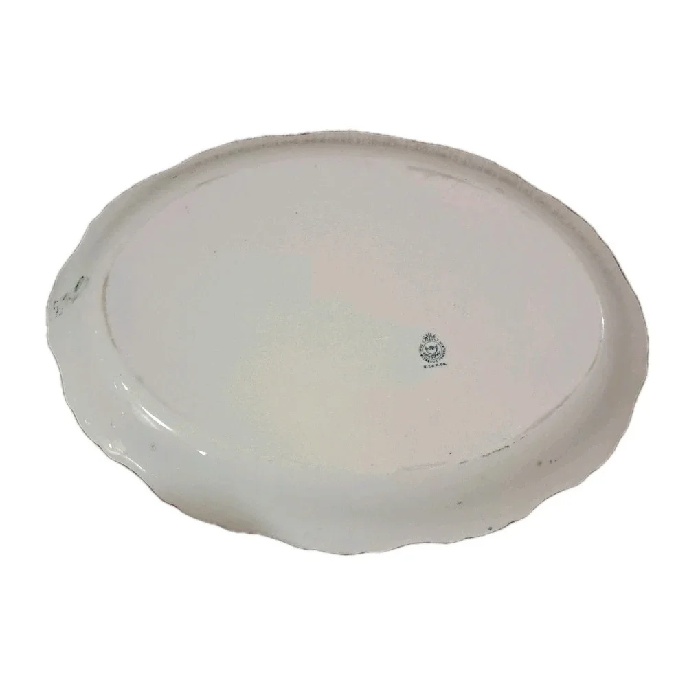 VTG Knowles Taylor Semi Vitreous Porcelain‎ Green Floral Platter 15